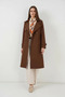Women's Double Breasted Collar Belted Brown Trench Coat - 3