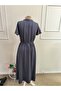 Women's short sleeve collared zippered ornament pocket detailed long viscose two thread dress - 6