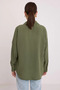 Women's Oversize Cut Viscose Khaki Shirt with One Pocket - 6