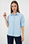 Women's Short Sleeve Cotton Blue Shirt