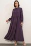 Women's Shirt Collar, Gathered Waist, Balloon Sleeves, Buttoned, Dark Lilac, Hijab Dress