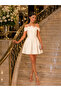 Girls' Crepe Fabric Cream Color Short Evening Dress