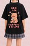 Women's Teddy Bear Printed Oversize Crew Neck Cotton Casual Combed Cotton T-Shirt