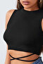 Women's Black Modern Fit Cross-Tie Crop Top Bustier - 5