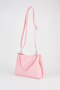 Women's Pink Faux Leather Knitted Strap Lined Zipper Closure Handbag and Shoulder Bag - 5
