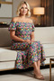 Women's Plus Size Carmen Collar Floral Print A-Line Maxi Dress Short Sleeve Casual Comfortable Modern Stylish - 3