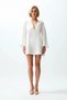 Women's V-Neck Long Sleeve Draped Accessory Detailed 100% Cotton Beach Mini Dress Casual Comfortable Modern - 4