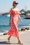 Women's Midi Dress Carmen Collar Sleeveless Flounced Skirt Open Waist Floral Pattern Chiffon Woven Casual - 2