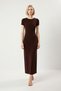 Women's Maxi Crew Neck Short Sleeve Fitted Stretchy Knitted Dress Unlined Comfortable Casual Modern Stylish - 4