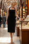 Women's Midi Length Halter Collar Sleeveless A-Line Crepe Knitted Dress Unlined Relaxed Cut Casual Modern Stylish