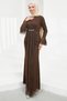 Brown Lace Evening Dress with Flounces and Stones on the Sleeves - 3