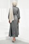 Smoked Stone Detailed Skirt with Flounces Satin Evening Dress - 5