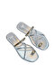 Women's Slippers with Silver Straps and Flat Heel Buckle - 2