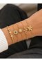 Women's Gold Color 5-Piece Steel Bracelet Set with Zircon Stone, Evil Eye Beads, Sun Zigzag Butterfly Figured Combination Jewelry