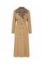 Women's Knitted Collar Maxi Length Double-Breasted Buttoned Belted Unlined Summer Trench Coat - 6