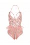 Women Sexy Ballet Style Floral Lace Bodysuit, Pink Puffy Tutu Hem Lingerie, Halter Bow Adjustable Strap, Deep V Sheer, XL Size, Seductive Intimate Wear for Romantic Date & Private Party - 6