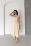 Women's Beige Floral Embroidered Belt Detailed Square Neck Midi Length Summer Dress ----   Nbk086 - 2