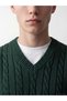 Xside Green V-Neck Hair Knit Patterned Men's Knitwear Sweater - 3