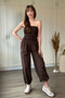 Strapless Elastic Poplin Brown Jumpsuit - 6
