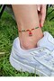 Natural Stone Anklet with Watermelon Figure |   2 mm Coral & Cat's Eye Stone - 3