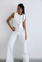 High Waist Wide Leg Denim Ecru Trousers - 7