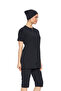 Young Girl's Black Short-Sleeved Semi-Covered Waitress Style Hijab 3-Piece Swimsuit Set - 2