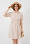 Women's Round Neck Belted Short Sleeve Mini Length Cream Dress - 3