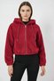Women's Hooded Crop Plush Burgundy Jacket - 6