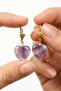 Amethyst Stone Heart-Shaped Steel Earrings - Gold Color - 2