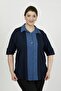 Women's Navy Blue Garnished Viscose Plus Size Shirt - 3