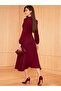 Burgundy Keyhole Neck Ruffled Midi Dress - 3