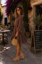 Muslin Stand Collar Buttoned Front Flounce Sleeve Women's Summer Dress - 3