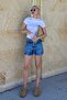 Ice Blue High Waist Pocketed Jean Shorts Mg2091 - 3