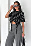 Paris Mood Polka Dot Tie Detail Crop Blouse - 5