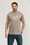 Men's Regular Fit Cotton Round Neck Short Sleeve Beige T-Shirt with Embossed Logo on the Chest