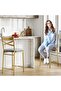 Bar Stools Set of 2, Upholstered Bar Chairs with Gold, Thick Cushion, Counter Height Barstools for Kitchen Island Apartment Counter Bar - 2