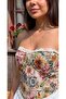 Floral Desing Strapless Corset Blouse with Flower Pattern - 2