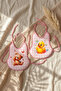 Set of 2 Pink Gingham Liquid-Proof Baby Bibs - 6-18 Months Cute Teddy Bear and Duck Figured Fluffy Bibs - 4