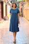 Petrol Color Dot Patterned Round Neck Dress - 2