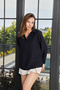Women's Navy Blue V-Neck Long Sleeve Comfortable Fit Blouse Shirt - 6