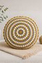 40 cm Diameter Hand Knitted Round Decorative Throw Pillow – Mustard Gray Knitted Filled Throw Pillow