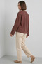 Women's V-Neck Lace-Up Brown Blouse - 5