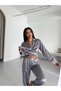 Satin Premium Fabric Buttoned Long Pajama Set Gray (with Buckle Gift) - 3