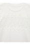 Cotton Crew Neck Short Sleeve T-Shirt with Lace Detail - 5