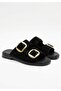 Black Suede Double-Strapped Accessory Belt Design Daily Comfort Slippers