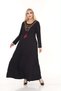 Women's Plus Size Black Ethnic Tassel Detailed Collared Viscose Combed Cotton Stylish Dress - 5