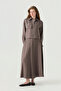 Embroidery Detailed Zippered Shirt Collar Brown Suit 1741 - 3
