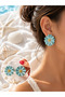 Blue Daisy Earrings Women's Earrings with Gold Detail |   Summer Large Flower Earrings Stylish and Trendy Design - 2