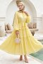 Wrinkled Patterned Lace-Up Yellow Dress - 4