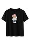 Black Color Urban Pink Cap Teddy Bear Printed Women's T-Shirt Comfortable Fit Crew Neck - 2